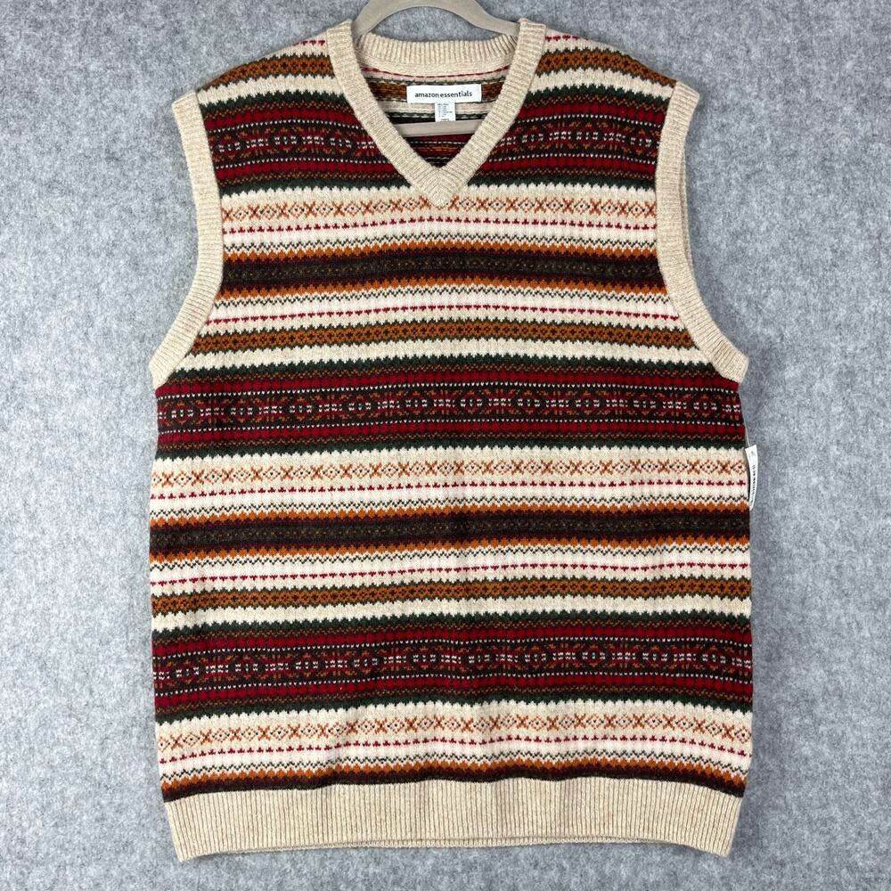 Fair Isle Sweater Vest Mens Large Tall‎ LT Lambswool Knit Nordic Cabincore NEW